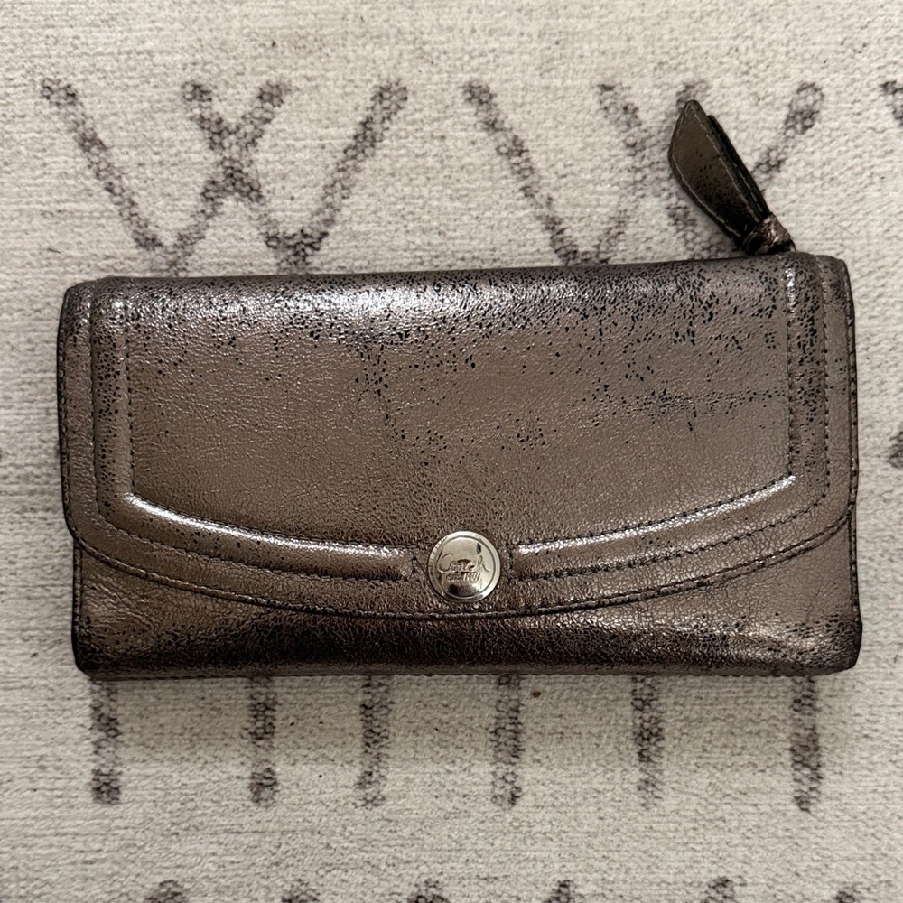 Coach Pewter Metallic Leather Long Wallet